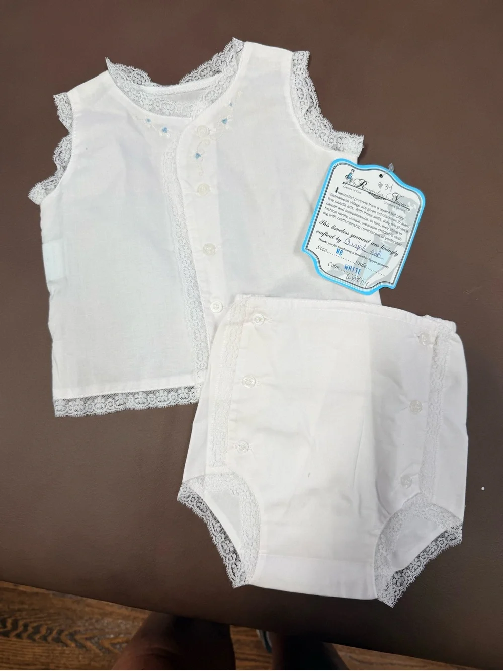 Classic White Baby Diaper Cover Set with Lace Trim- newborn size